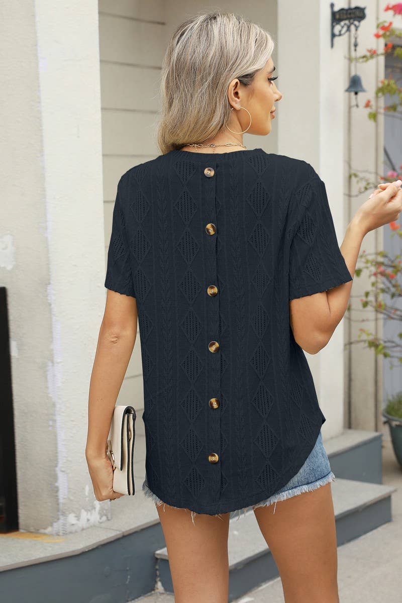 CWTBLS1705_BUTTON-BACK JACQUARD SHORT-SLEEVED TOP