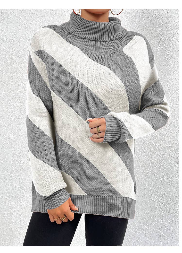 DIAGONAL STRIPED SWEATER WITH CONTRASTING COLORS