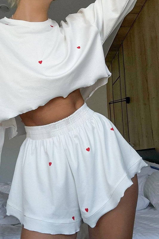 CWSPJ0249_PRINT LONG SLEEVE SHORTS PAJAMAS TWO-PIECE SET