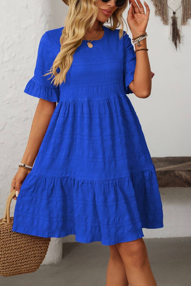 CWDSD7260_SOLID COLOR LOOSE CASUAL SHORT-SLEEVED DRESS