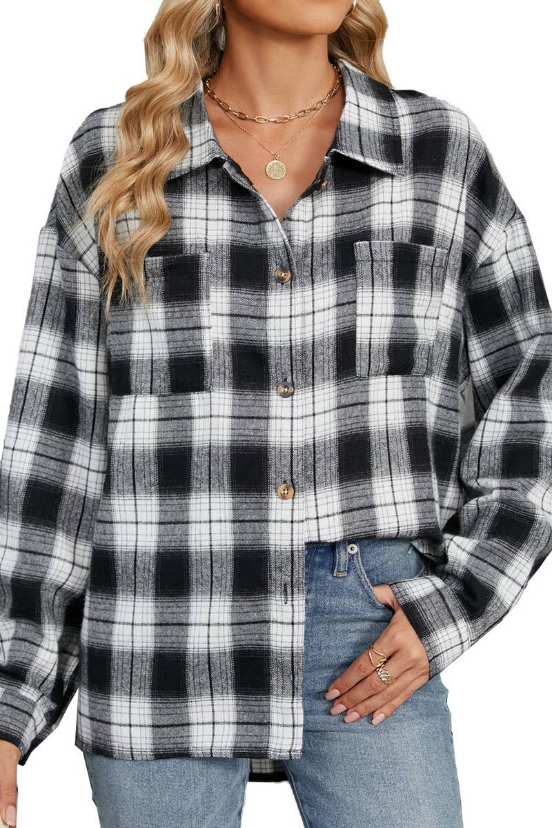 CWTBLL01310_STRIPED PLAID COLORBLOCK LONG SLEEVE POLO SHIRT