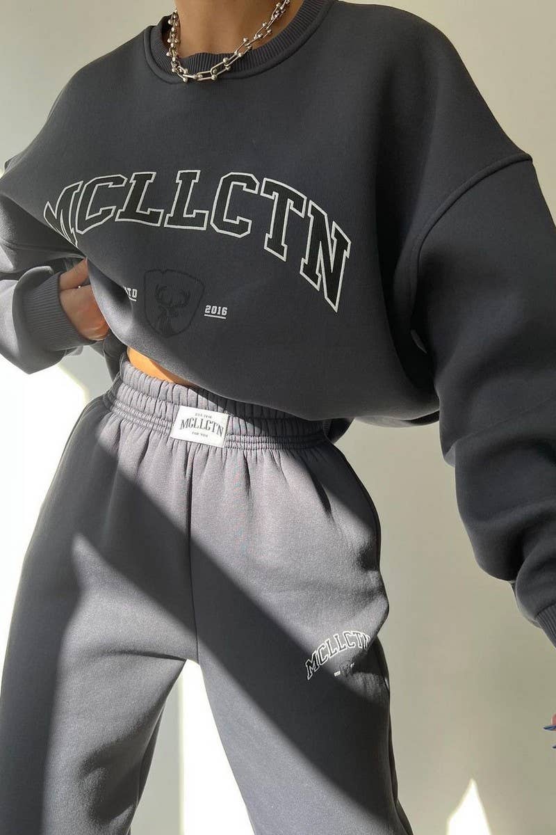 CWSTB1360_LETTER PRINT THICK SWEATSHIRT PANTS SET