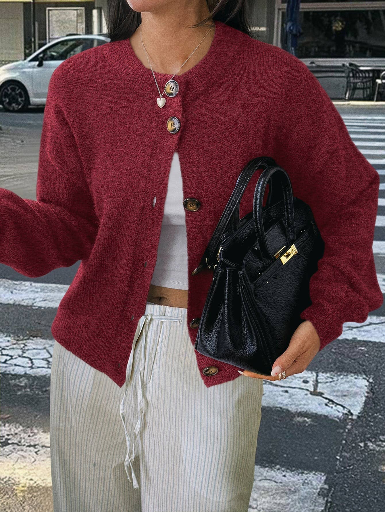 Casual simple button long-sleeved coat sweater