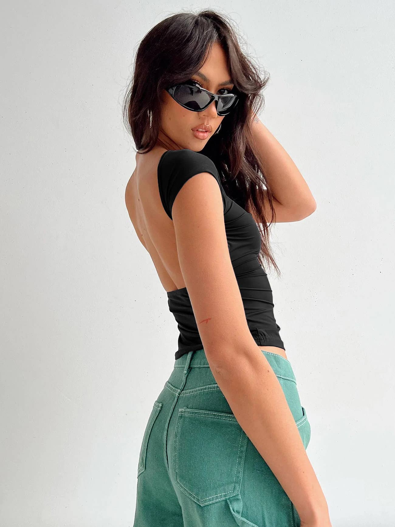 BACKLESS NYLON BREATHABLE SHORT-SLEEVED BLOUSE