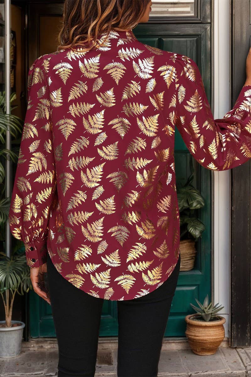 CWTBLL3568_SPRING AND AUTUMN FLORAL GOLD STAMPING SHIRT