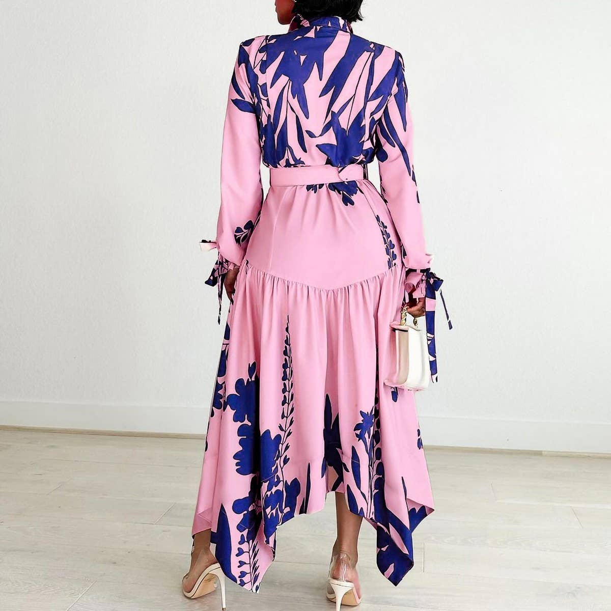 TEMPERAMENT PRINTED IRREGULAR LAPEL DRESS