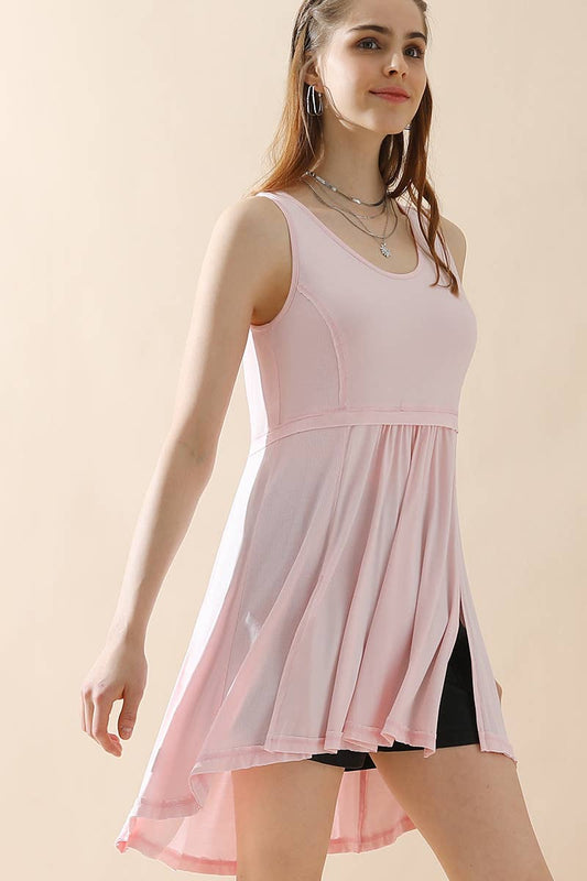 CWTTSL202_SCOOP NECK SLEEVLESS RUFFLE LONG TOP