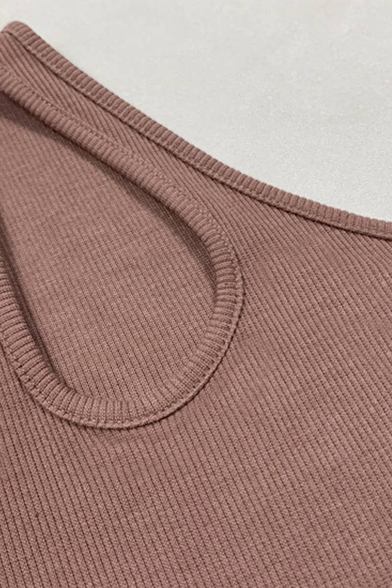 CWTTK0815_RIBBED HOLLOW ONE-SHOULDER SLEEVELESS VEST