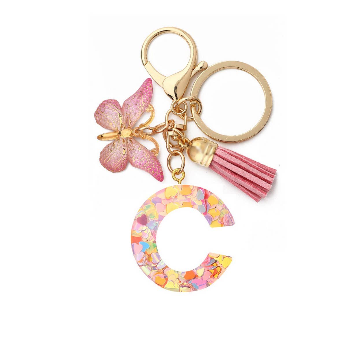 CRYSTAL LETTER SEQUIN RESIN KEYCHAIN