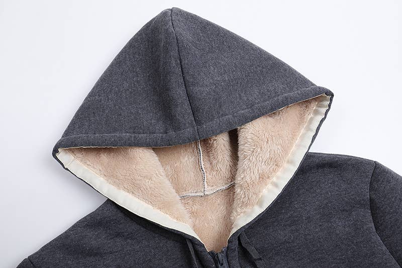 CWOHOL0284_ZipUp Open Front Hoodie In Fleece Long Sleeve Top