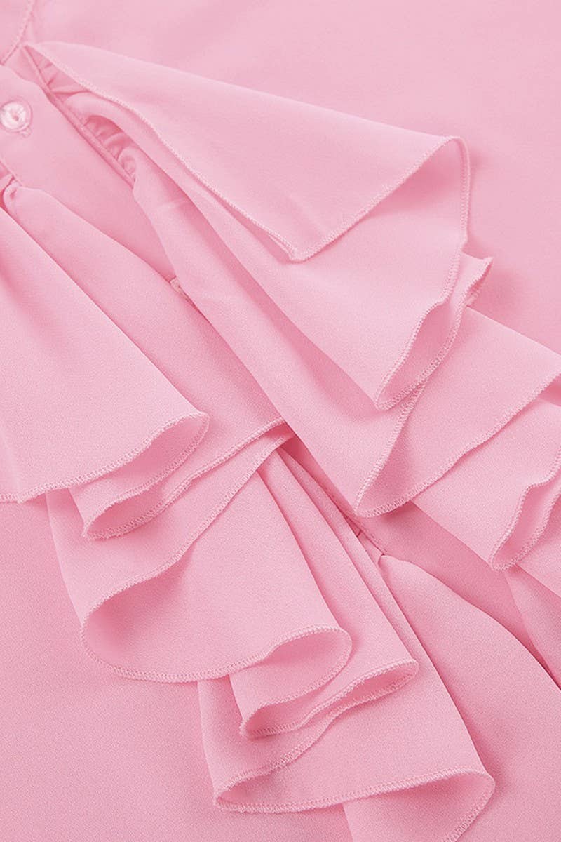 CWTBLL3342_SOLID COLOR RUFFLED LONG SLEEVE SHIRT TOP