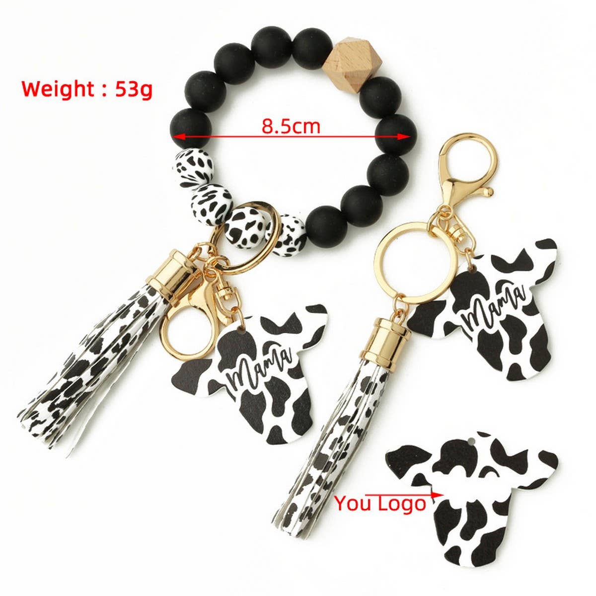 Wooden Bull Head Keychain with Silicone Bead Bracelet_CWMM68