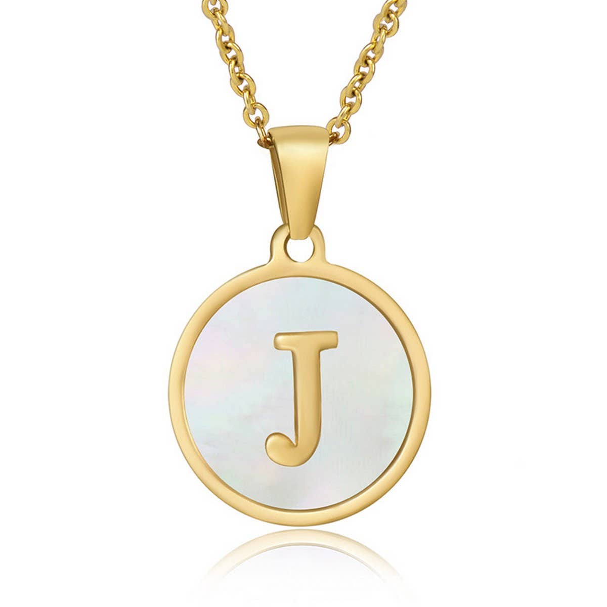 CIRCULAR SHELL ENGLISH LETTER PENDANT NECKLACE