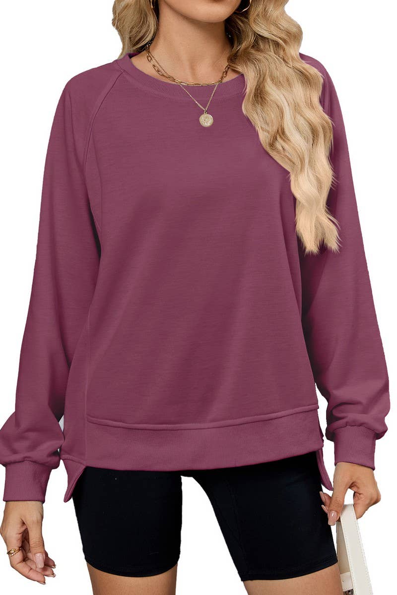 CWTTL01001_NEW THREADED ROUND NECK LONG SLEEVE LOOSE TOP