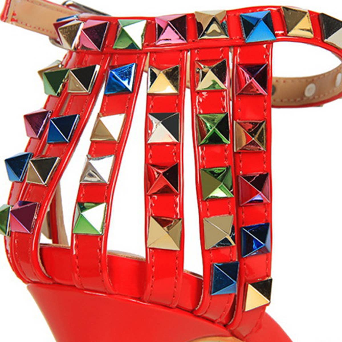 WOMEN STILETTO OPEN TOE STUDDED HIGH HEELS