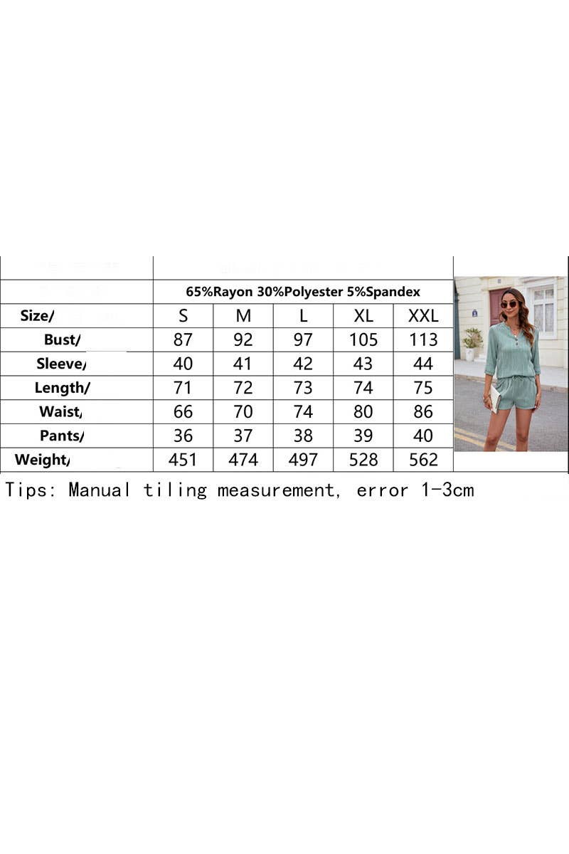 CWSS1096_SPRING AND SUMMER SOLID COLOR V-NECK LOOSE SUIT
