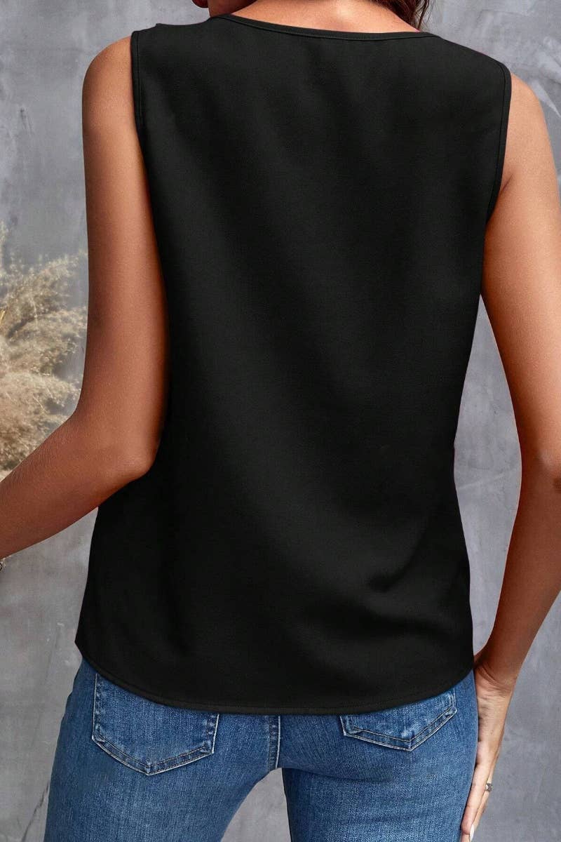 CWTBLSL0238_V-NECK RUFFLED SOLID COLOR SLEEVELESS TOP