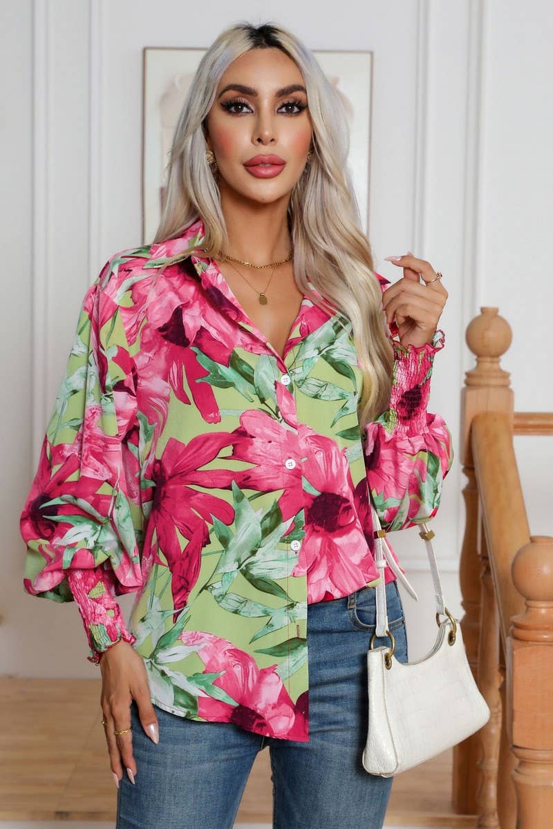 CWTBLL0699_Button Down Casual Long Sleeve Print Top