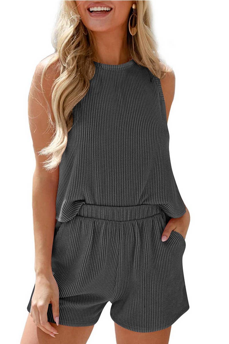 CWSTB2067_TWISTED STRIPE SLEEVELESS TOP AND SHORTS SET
