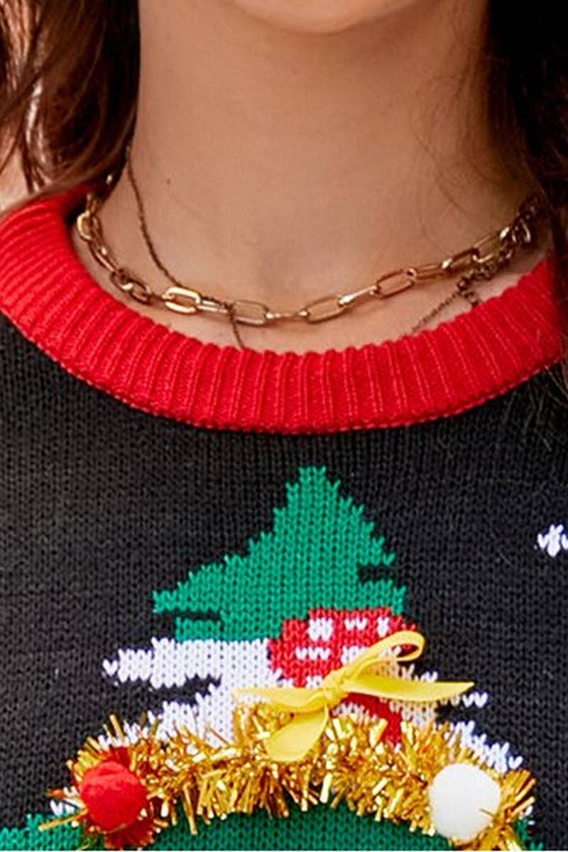 CWOSWL2426_EMBROIDERED TREE CHRISTMAS KNITTEDSWEATER