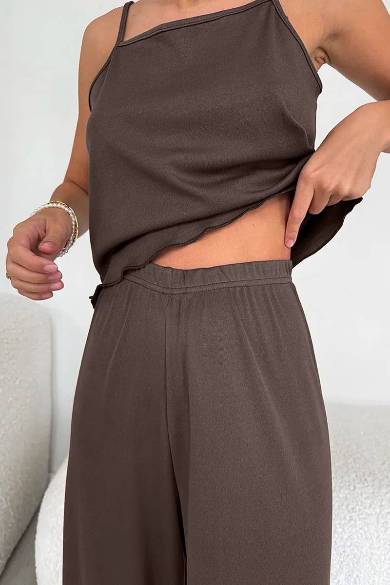 CWSPJ0244_KNITTED SUSPENDER TOP AND PANTS HOME WEAR SET