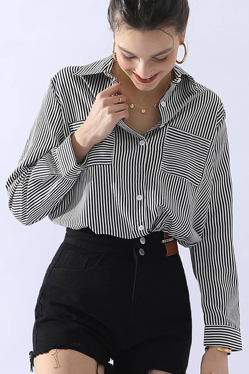 CWTSTL716_Striped Button Down Long Sleeve Collared Shirts