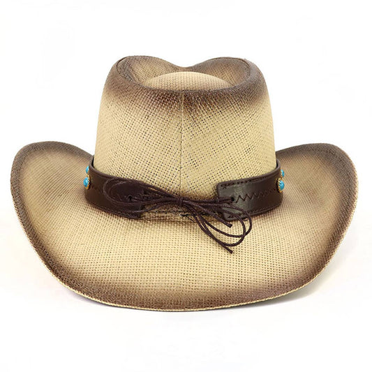 Western Straw Cowboy Hat with Bull Head,Turquoise_CWAH0684