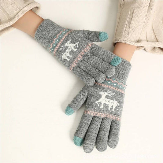 CWAG00571_WOMEN WINTER DOUBLE LAYER KNIT TOUCHSCREEN GLOVES