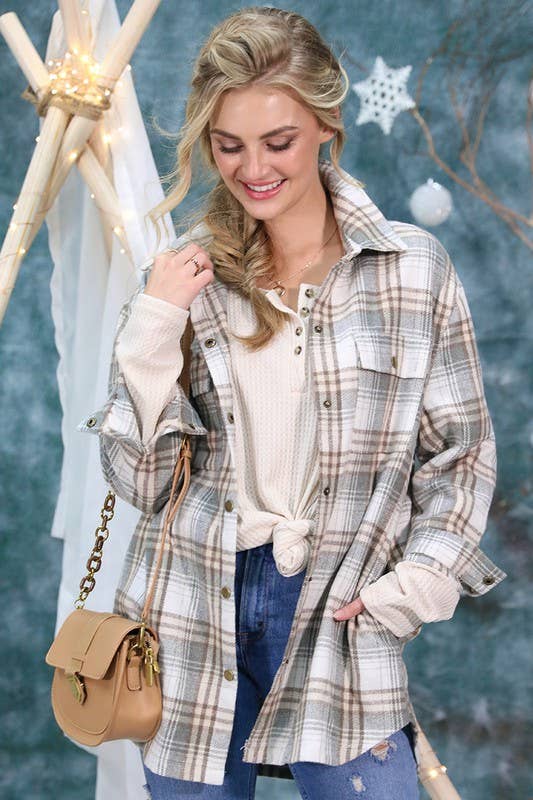 CWOJA187-P_PLUS SIZE TUNIC LENGTH SOFT FLANNEL PLAID JACKET