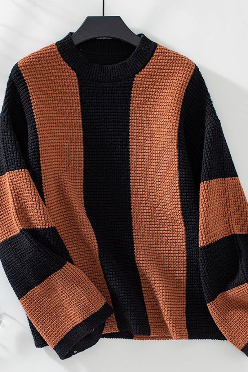 CWOSWL2816_LOOSE-FITTING CONTRAST STRIPED KNITTED SWEATER