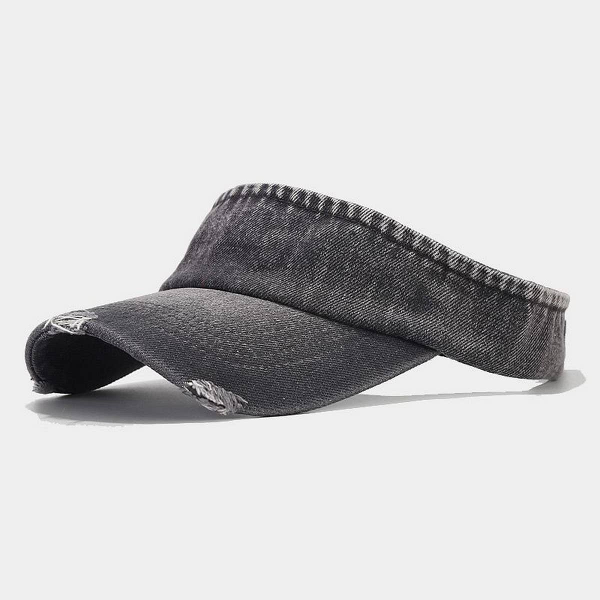 Distressed Denim Visor Hat - Vintage Sunshade Cap_CWAH3286