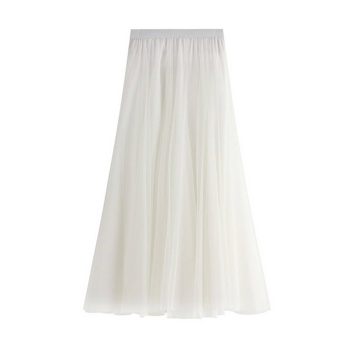High-Waist Tulle A-Line Pleated Midi Skirt