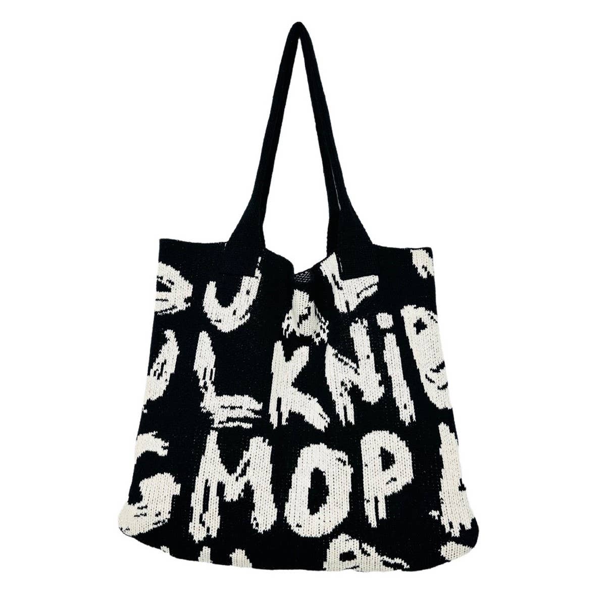CWAB4572_LETTER PRINTED KNITTED SINGLE SHOULDER HANDLE BAG