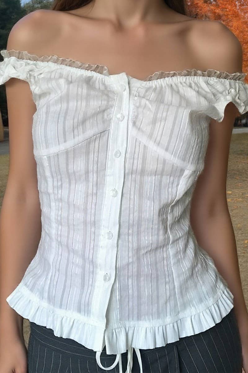 CWTTSL0522_FRENCH STYLE BUTTONED WAIST SLIMMING HOTTIE TOP