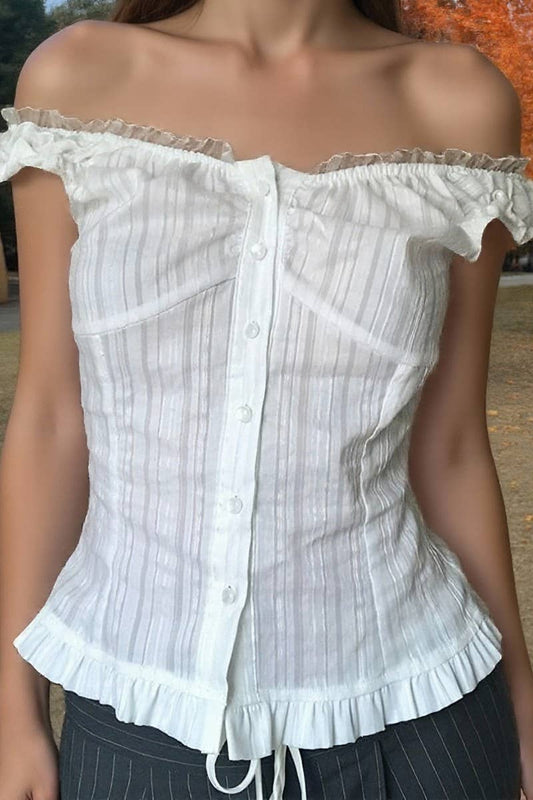 CWTTSL0522_FRENCH STYLE BUTTONED WAIST SLIMMING HOTTIE TOP