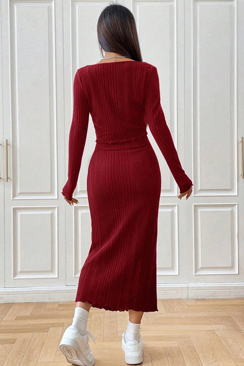 CWDMD00972_FRENCH STYLE KNITTED DRESS SLIM TWO-PIECE SUIT