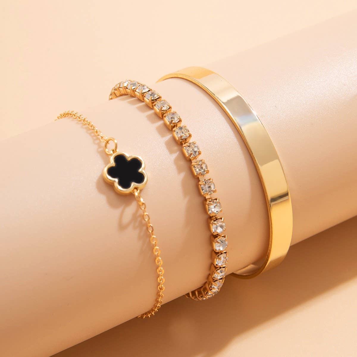 VINTAGE RHINESTONE CHAIN FIVE LEAF GRASS BRACELET