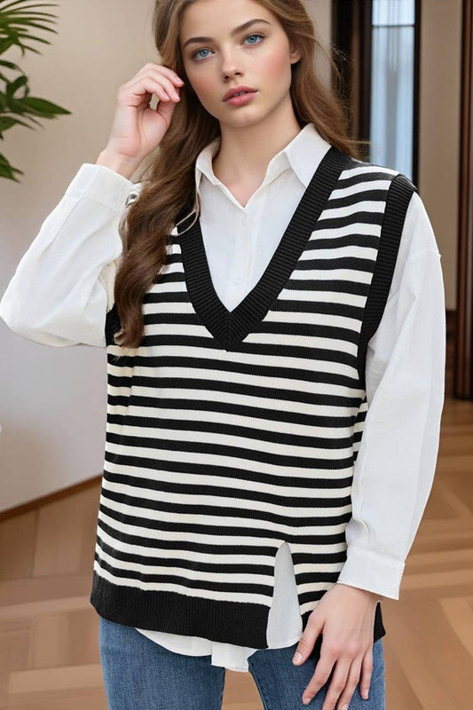 CWOV00139_CASUAL V-NECK SLIT WAISTCOAT KNITTED VEST