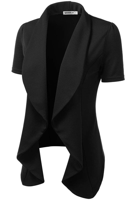 CWOBL095_Short Sleeve Open Front Draped Ruffles Blouses