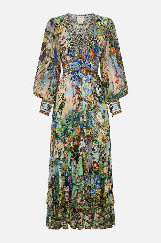 CWDMD5722_SUMMER V-NECK LONG-SLEEVED PUFF SLEEVE DRESS