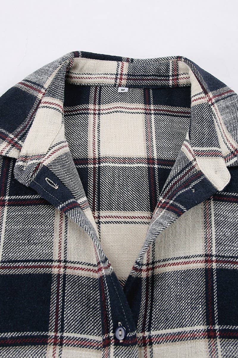 CWTSTL2587_PLAID LONG-SLEEVED LOOSE CASUAL SHIRT