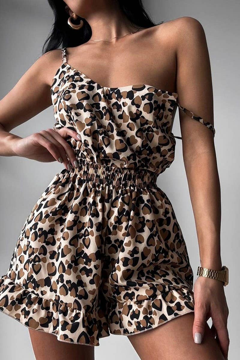 CWSPJ0389_LEOPARD PRINT LONG-SLEEVED VEST SHORTS PAJAMA SET