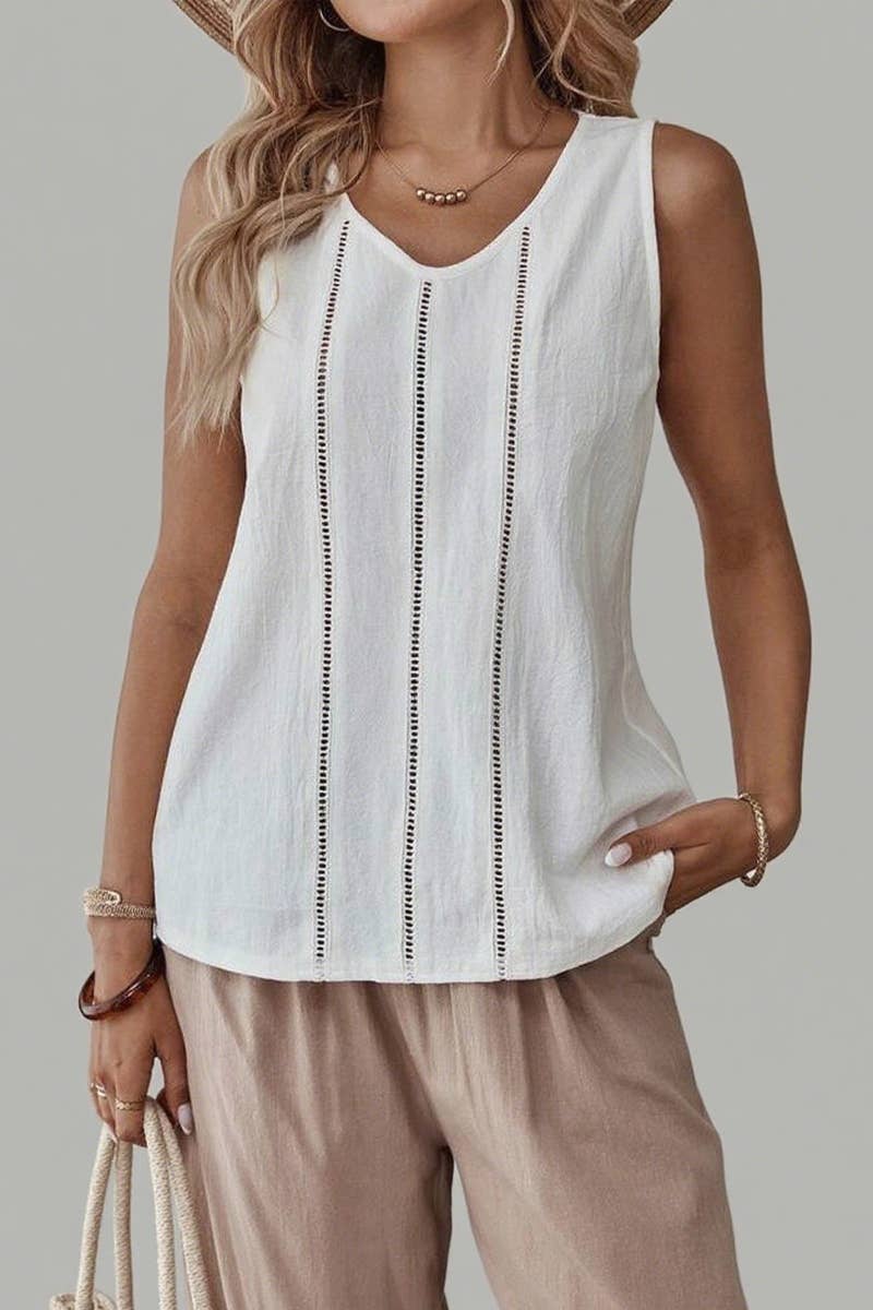 CWTTSL0514_LACE HOLLOW SLEEVELESS CASUAL SOLID COLOR VEST