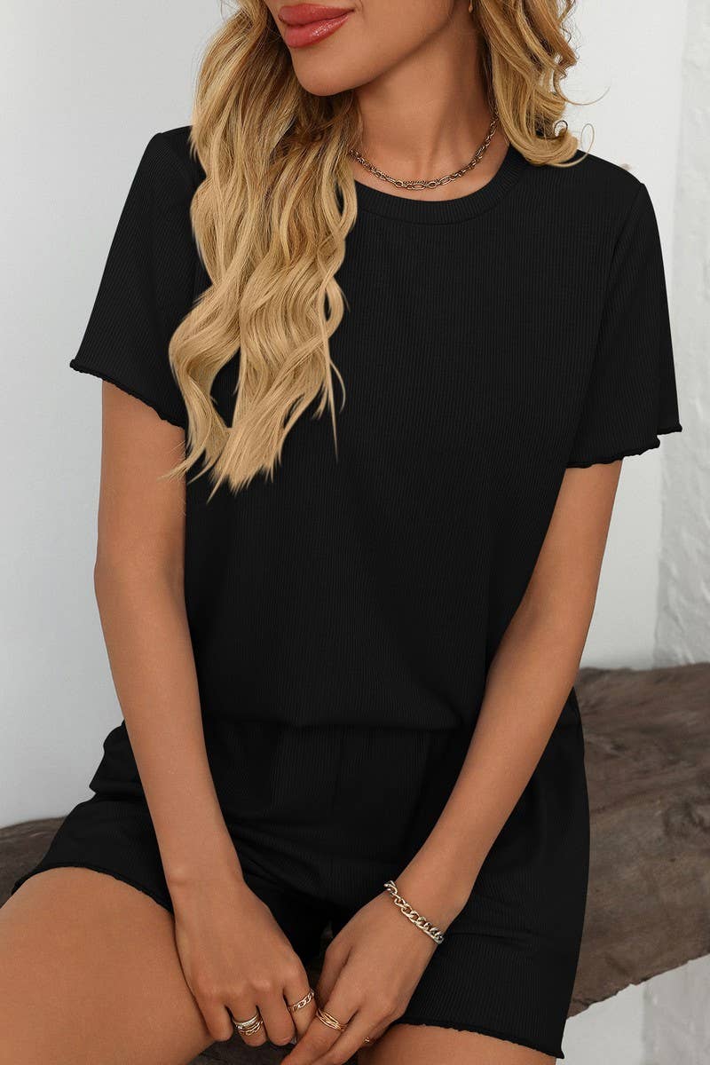 CWSPJ0442_SOLID RIBBED SHORT SLEEVE PAJAMA SET