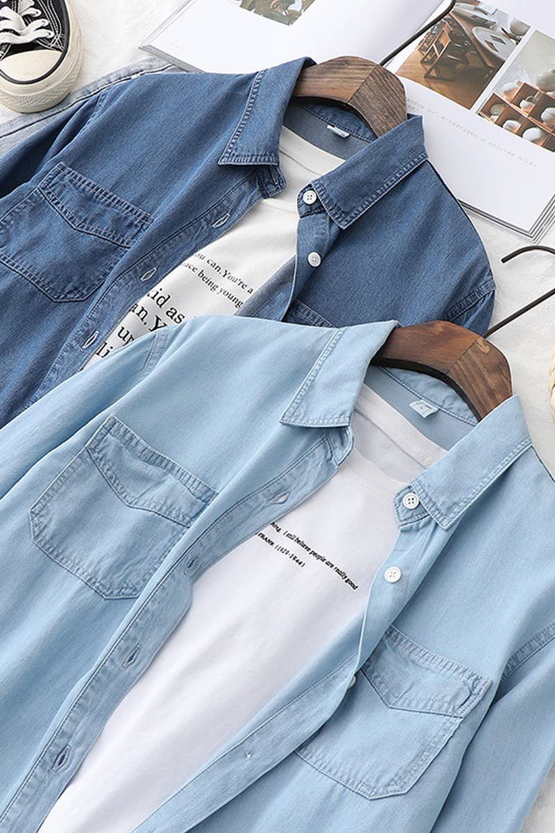 CWOCO0990_SOFT TENCEL LOOSE DENIM BLUE SHIRT COAT