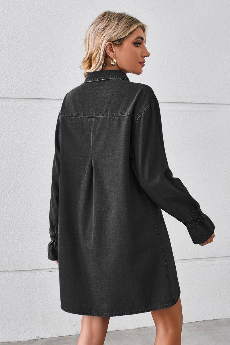 CWDSD10893_LOOSE WASHED DENIM SHIRT MIDI DRESS