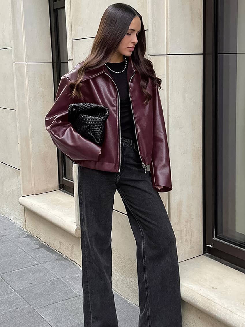 CWOJA1592_ANGORA RED LEATHER BIKER GIRL FASHION JACKET