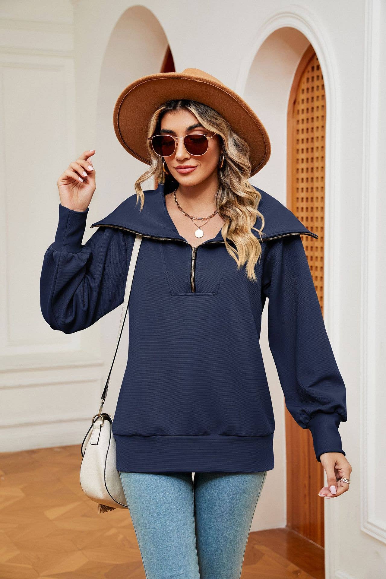 Casual lapel shawl long-sleeved zipper hoodie