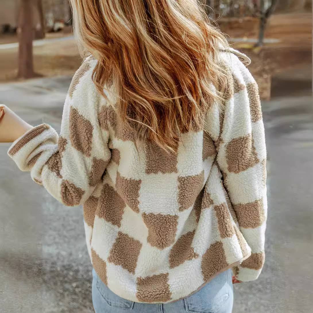 Casual woolen long-sleeved fashion plaid coat