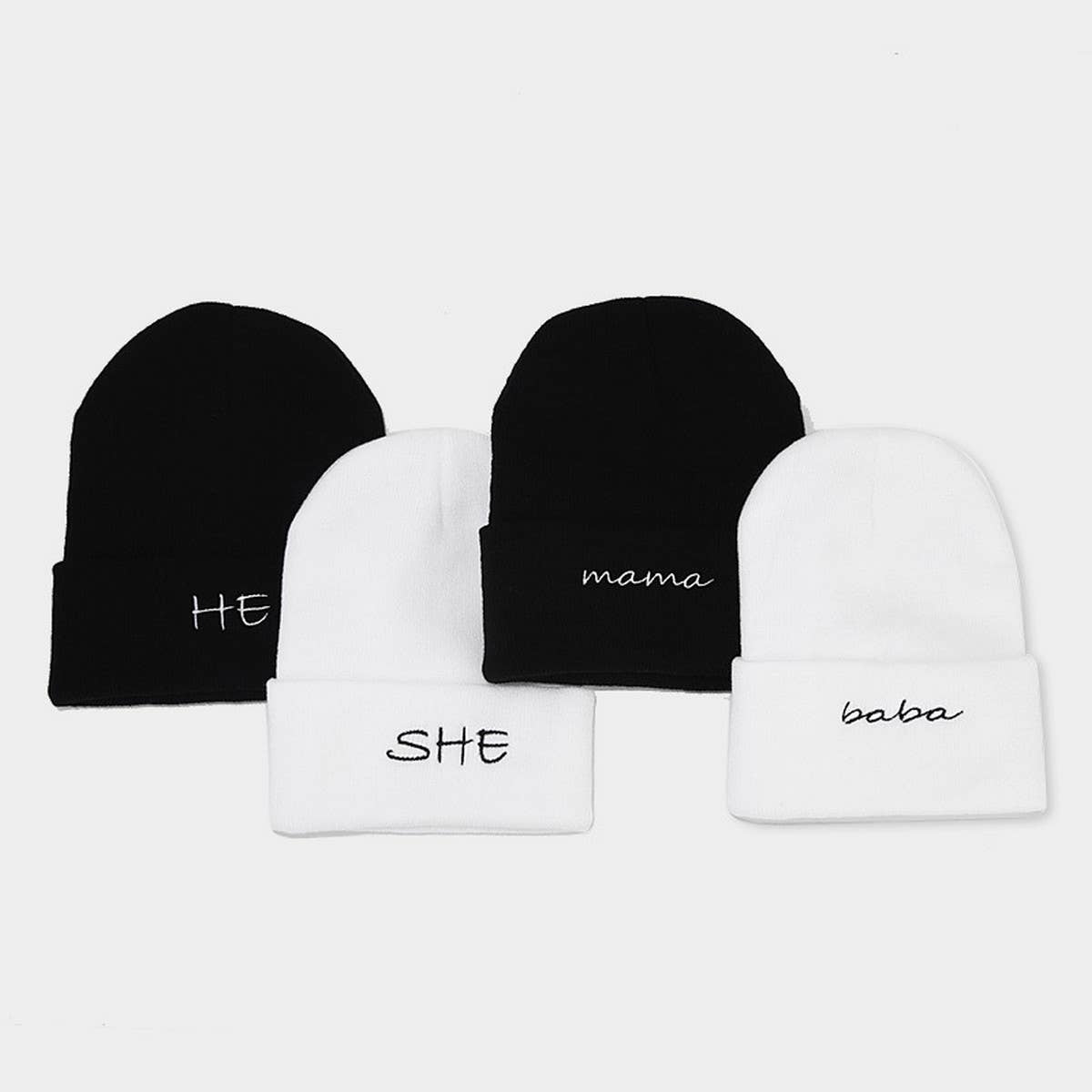 MOM  DAD COUPLE KNITTED HAT WITH LETTER EMBROIDERY_CWAH2071